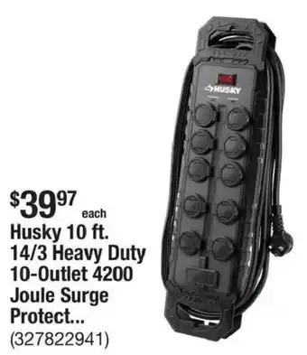 Husky 10 ft. 14/3 Heavy Duty 10-Outlet 4200 Joule Surge Protect...