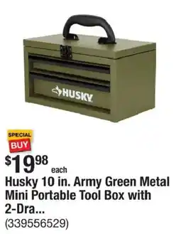 The Home Depot Husky 10 in. Army Green Metal Mini Portable Tool Box with 2-Dra... offer