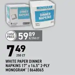 US Foods Chef's Store Monogram white paper dinner napkins offer