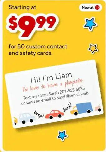 Custom contact and safety cards