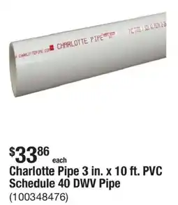 The Home Depot Charlotte Pipe 3 in. x 10 ft. PVC Schedule 40 DWV Pipe offer