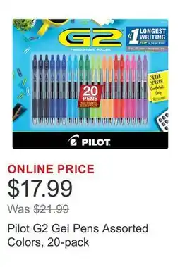 Costco Pilot G2 Gel Pens Assorted Colors, 20-pack offer