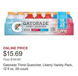 Costco Gatorade Thirst Quencher, Liberty Variety Pack, 12 fl oz, 28-count offer