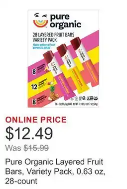Costco Pure Organic Layered Fruit Bars, Variety Pack, 0.63 oz, 28-count offer
