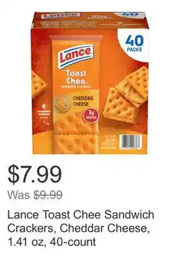 Costco Lance Toast Chee Sandwich Crackers, Cheddar Cheese, 1.41 oz, 40-count offer