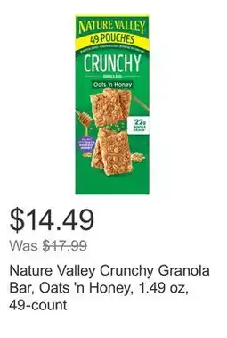 Costco Nature Valley Crunchy Granola Bar, Oats 'n Honey, 1.49 oz, 49-count offer