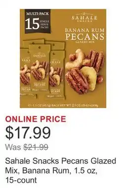Costco Sahale Snacks Pecans Glazed Mix, Banana Rum, 1.5 oz, 15-count offer