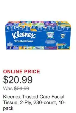 Costco Kleenex Trusted Care Facial Tissue, 2-Ply, 230-count, 10-pack offer