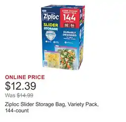 Costco Ziploc Slider Storage Bag, Variety Pack, 144-count offer