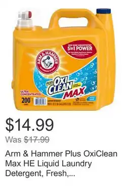 Costco Arm & Hammer Plus OxiClean Max HE Liquid Laundry Detergent, Fresh, 200 Loads, 200 fl oz offer