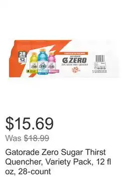 Costco Gatorade Zero Sugar Thirst Quencher, Variety Pack, 12 fl oz, 28-count offer