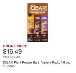 Costco IQBAR Plant Protein Bars, Variety Pack, 1.6 oz, 18-count offer