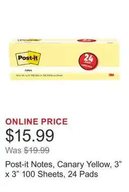 Costco Post-it Notes, Canary Yellow, 3 x 3 100 Sheets, 24 Pads offer