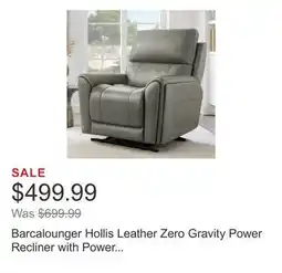 Costco Barcalounger Hollis Leather Zero Gravity Power Recliner with Power Headrest offer