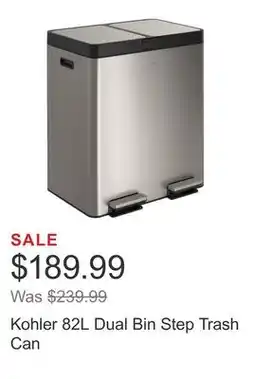 Costco Kohler 82L Dual Bin Step Trash Can offer