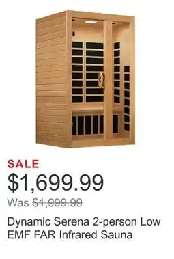 Costco Dynamic Serena 2-person Low EMF FAR Infrared Sauna offer
