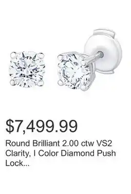 Costco Round Brilliant 2.00 ctw VS2 Clarity, I Color Diamond Push Lock Stud Earrings offer