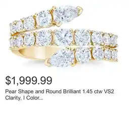 Costco Pear Shape and Round Brilliant 1.45 ctw VS2 Clarity, I Color Diamond 14kt Yellow Gold Bypass Ring offer