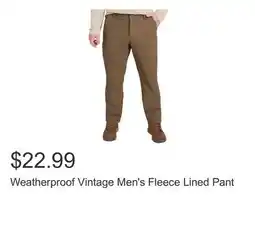 Costco Weatherproof Vintage Men's Fleece Lined Pant offer