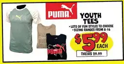 Ollie's PUMA YOUTH TEES offer