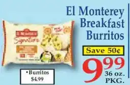 Market Basket El Monterey breakfast burritos offer