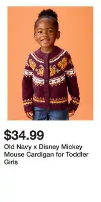 Old Navy Old Navy x Disney Mickey Mouse Cardigan for Toddler Girls offer