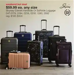 JC Penney Skyway Everett Hardside Or Softside Luggage offer