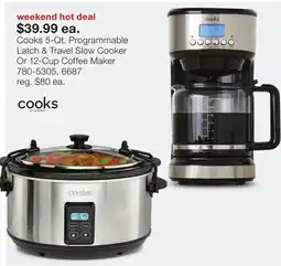 JC Penney Cooks 5-Qt. Programmable Latch & Travel Slow Cooker Or 12-Cup Coffee Maker offer