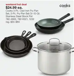 JC Penney Cooks 3-Pc. Cast Iron Fry Pan Set, 2-Pc. Fry Pan Set Or 10-Qt. Stainless Steel Stock Pot offer