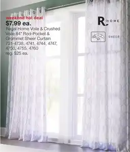 JC Penney Regal Home Voile & Crushed Voile 84 Rod-Pocket & Grommet Sheer Curtain offer