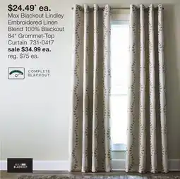 JC Penney Max Blackout Lindley Embroidered Linen Blend 100% Blackout 84 Grommet-Top Curtain offer