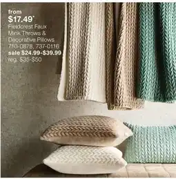 JC Penney Fieldcrest Faux Mink Throws & Decorative Pillows offer