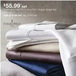 JC Penney Fieldcrest 1400TC Cotton Rich Queen Sheet Set offer