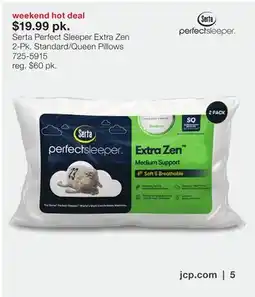 JC Penney Serta Perfect Sleeper Extra Zen 2-Pk. Standard Queen Pillows offer