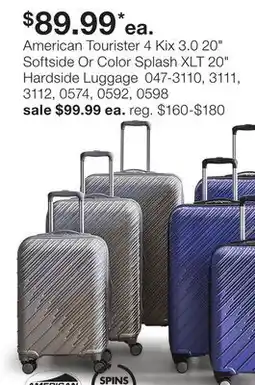 JC Penney American Tourister 4 Kix 3.0 20 Softside Or Color Splash XLT 20 Hardside Luggage offer