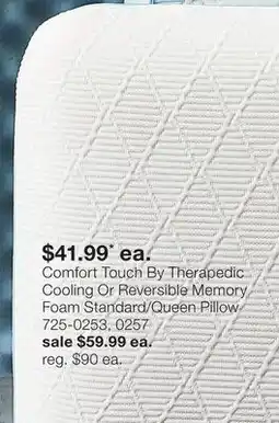 JC Penney Comfort Touch By Therapedic Cooling Or Reversible Memory Foam Standard/Queen Pillow offer