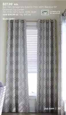 JC Penney Sun Zero Atmosphere Sold Or Print 100% Blackout 84 Grommet-Top Curtain offer