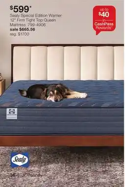 JC Penney Sealy Special Edition Warner 152cm Tight Top Queen Mattress offer