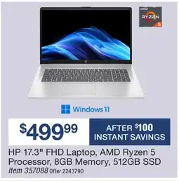 BJ’s HP 17.3 FHD Laptop, AMD Ryzen 5 Processor offer