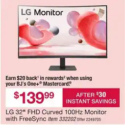 BJ’s LG 32 FHD Curved 100Hz Monitor with FreeSync offer