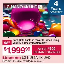 BJ’s LG 98 NU85A 4K UHD Smart TV offer