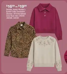 BJ’s Berkley Jensen Women's Button Collar Sweatshirt, Shacket, OR Embroidered Crew Neck offer
