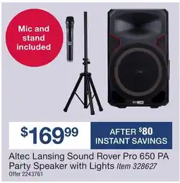 BJ’s Altec Lansing Sound Rover Pro 650 PA Party Speaker with Lights offer