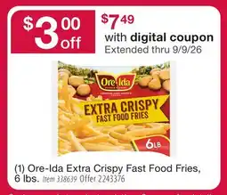 BJ’s (1) Ore-Ida Extra Crispy Fast Food Fries offer