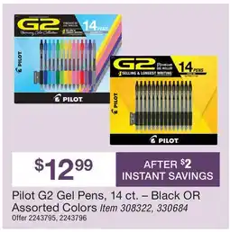 BJ’s Pilot G2 Gel Pens, 14 ct. - Black OR Assorted Colors offer