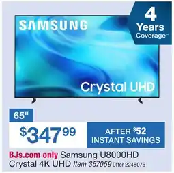 BJ’s Samsung 65 U8000HD Crystal 4K UHD offer
