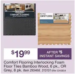 BJ’s Comfort Flooring Interlocking Foam Floor Tiles Bamboo Wood, 6 pk., OR Grey, 8 pk offer