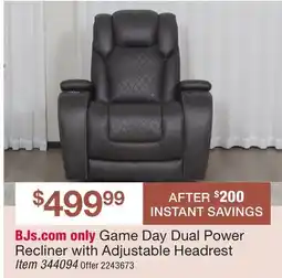BJ’s Game Day Dual Power Recliner with Adjustable Headrest offer