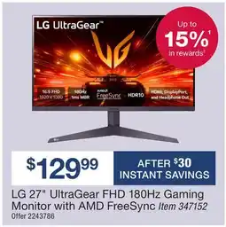 BJ’s LG 27 UltraGear FHD 180Hz Gaming Monitor with AMD FreeSync offer
