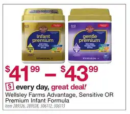 BJ’s Wellsley Farms Advantage, Sensitive OR Premium Infant Formula offer